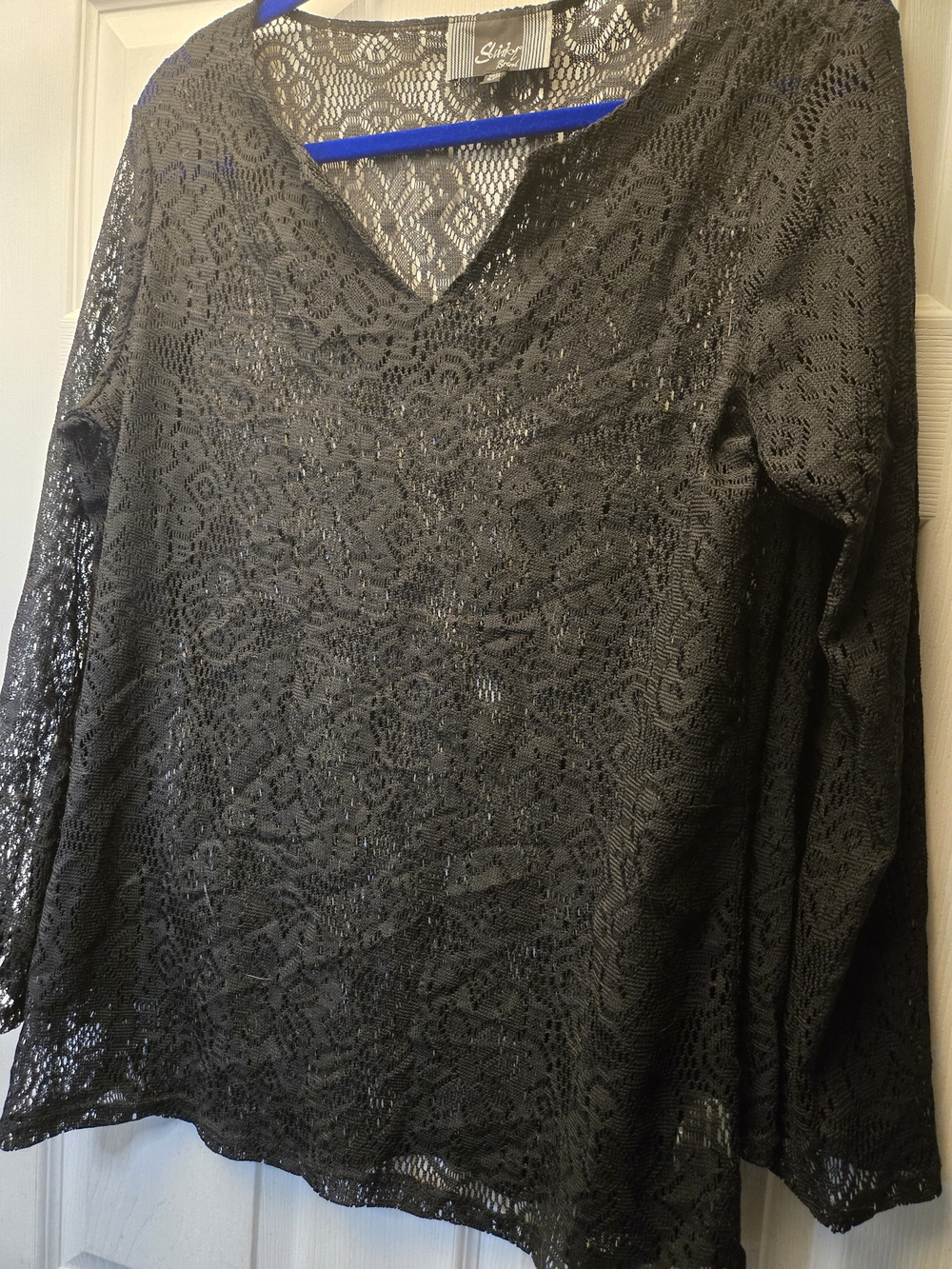 NWOT Slinky Brand Black Notch Collar Bell Sleeve Tunic